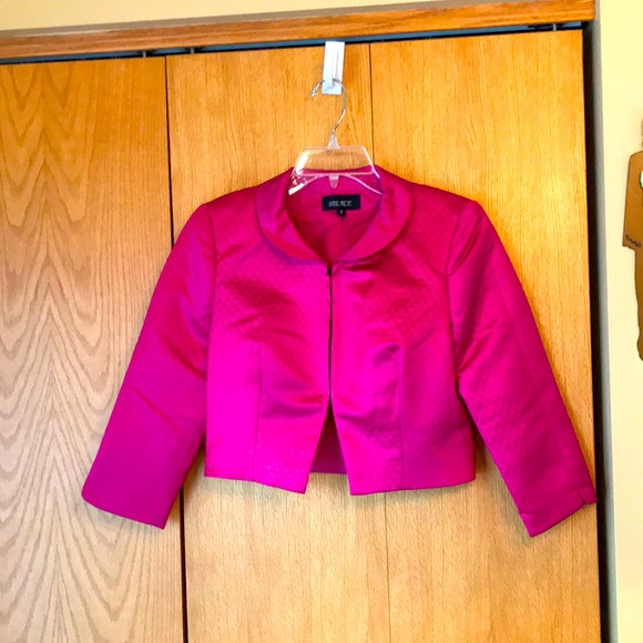 RARE Isabel Ardee hot pink size 2 crop textured hook blazer satin bolero jacket - Picture 3 of 9